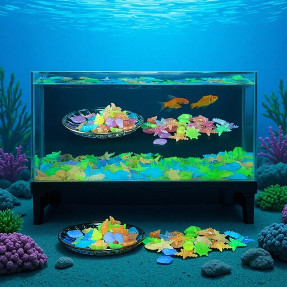 Aquarium Plant Ornament - Pietre oceaniche luminose fluorescenti, conchiglie fluorescenti,